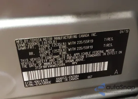 2019 Toyota Rav4 Limited z USA, uszkodzony, nr VIN 2T3Y1RFV4KW025084